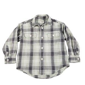 GAP Boys Long Sleeve Black & Grey Plaid Button Down Shirt XS